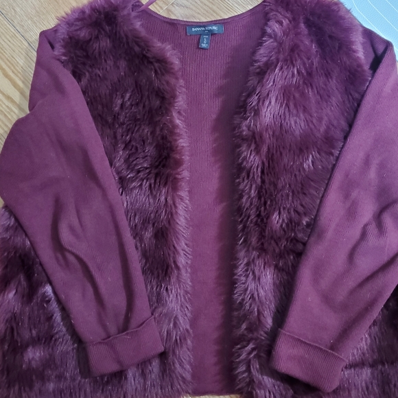 Burgundy Banana Republic Faux Fur Cardigan - Picture 2 of 2